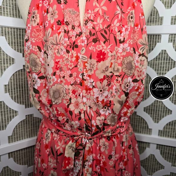 Rabbitt Rabbit Rabbit Designs Coral Floral Keyhole Chiffon Maxi Dress Size 12 - Picture 12 of 16